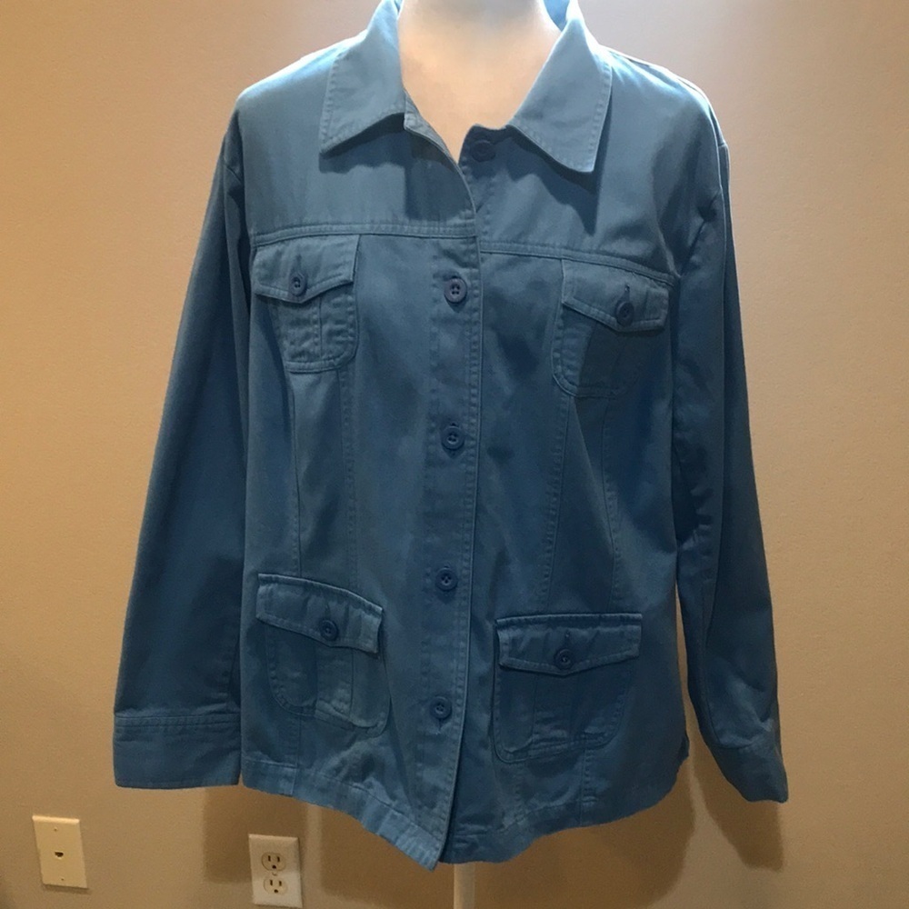Relativity Sky Blue Cotton Jean Jacket with 4 pockets and Button Front-Size 3X